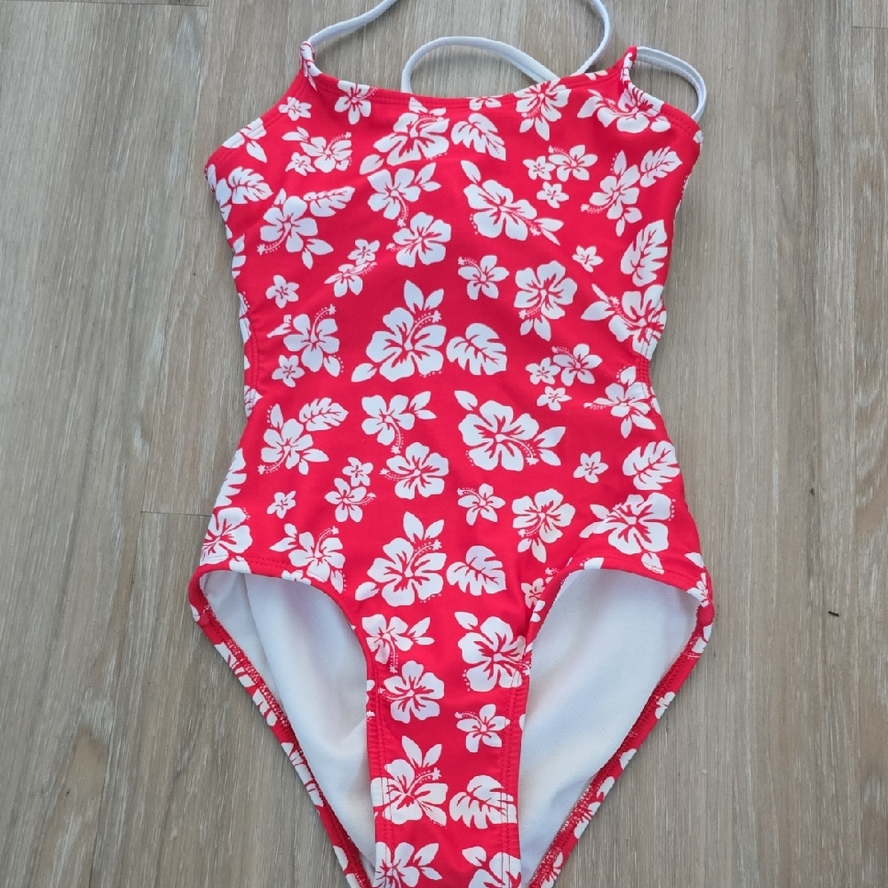 Art Class Red and White One Piece Swimsuit Tropical Floral